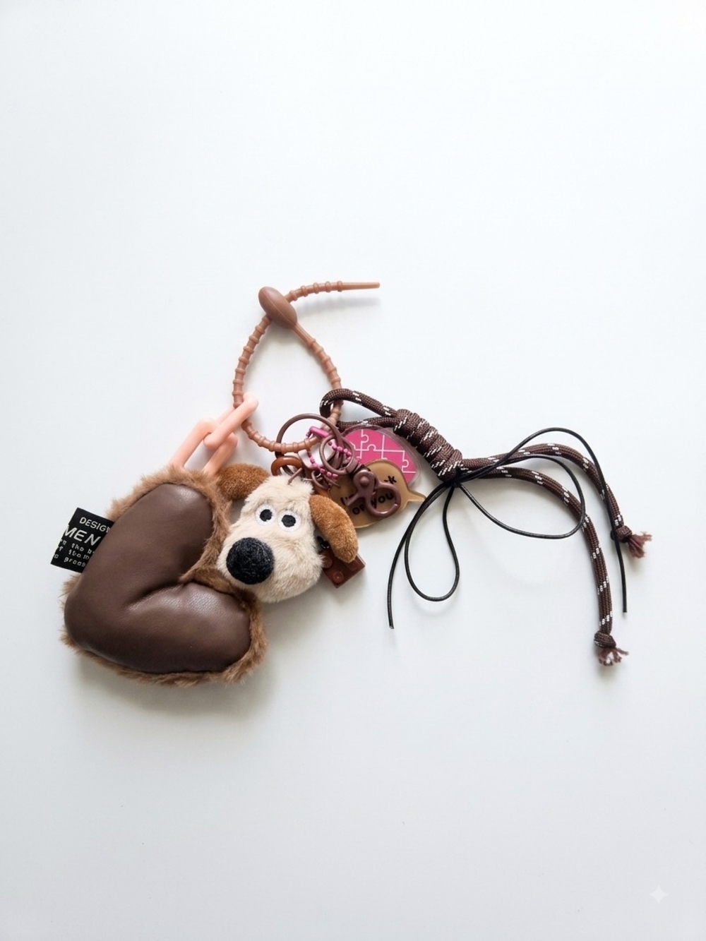 Plush Dog Heart Keychain Bag Charm - Brown